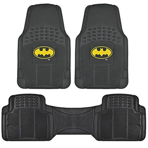 BDK Warner Bros DC Comics Batman Heavy Duty Rubber Floor Mats 3pc Set Car Accessories  NoSlip Grip All Weather Protection Trimmable 2 Front Car Mats 27 x 18  1 Rear Liner 18 x 58 - Image 1