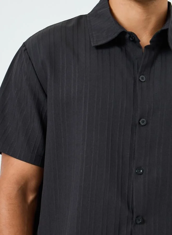 Take Two Men Black Textured Short Sleeve Shirt