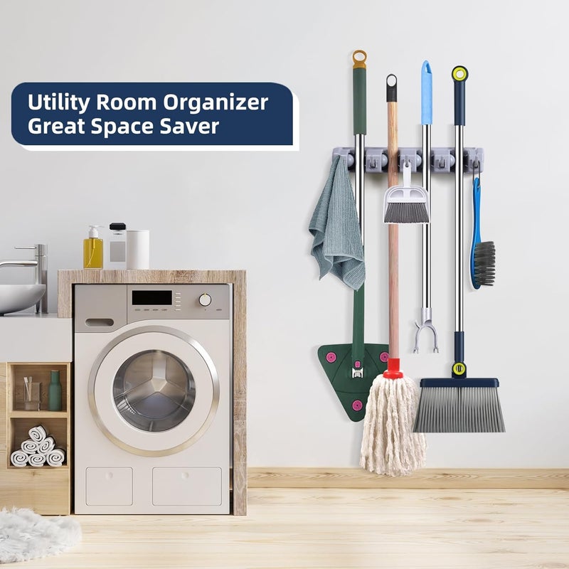Kiemeu Mop And Broom Holder Wall Mount Cleaning Supplies Organizer For Closet | Laundry Room Garden Tool Hangers For Garage Wall Hanging Rack Utility Shop Organization And Storage - Image 4