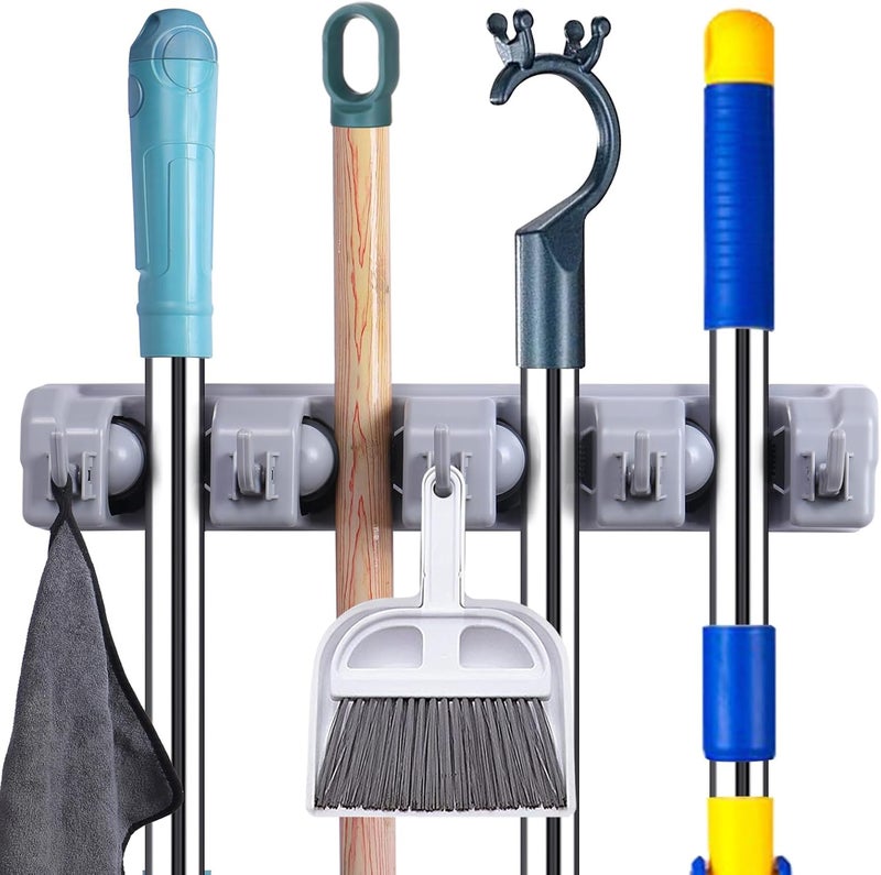 Kiemeu Mop And Broom Holder Wall Mount Cleaning Supplies Organizer For Closet | Laundry Room Garden Tool Hangers For Garage Wall Hanging Rack Utility Shop Organization And Storage - Image 1