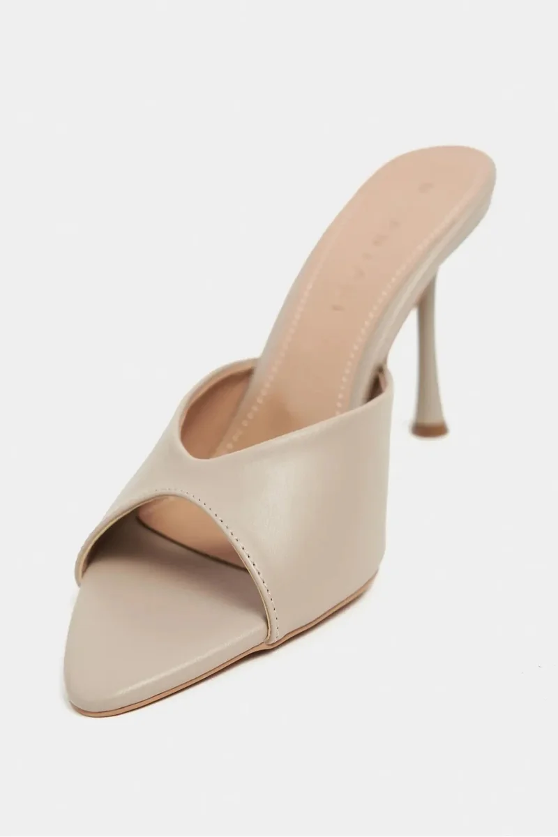 Nisantasi Shoes Rodi Matte Pointed Toe Slim Heel Mule — Dark Beige
