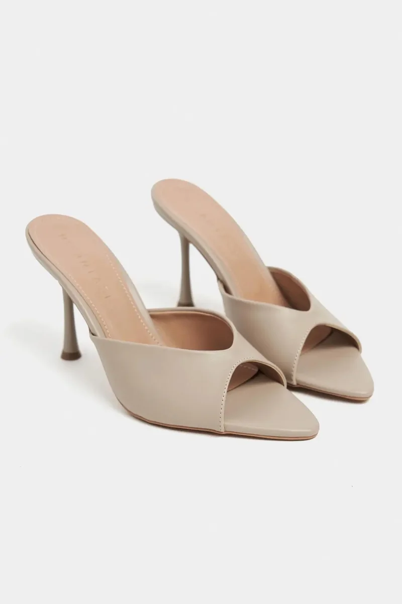 Nisantasi Shoes  Rodi Matte Pointed Toe Slim Heel Mule — Dark Beige for Women | Best Price UAE