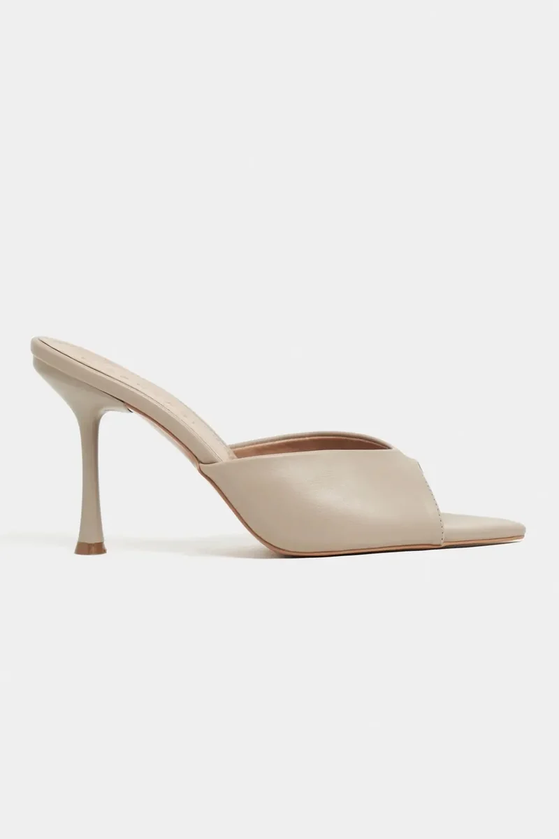Nisantasi Shoes Rodi Matte Pointed Toe Slim Heel Mule — Dark Beige