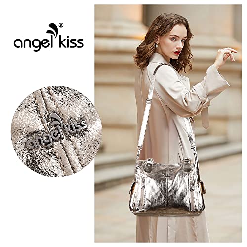 Angel Kiss Handbags for Womens Top-Handle Hobo Purse Roomy Casual Shoulder Bags PU Tote Satchel Purse for Womens 1gold X-Large - Image 2