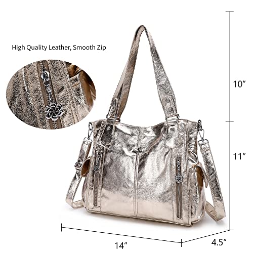 Angel Kiss Handbags for Womens Top-Handle Hobo Purse Roomy Casual Shoulder Bags PU Tote Satchel Purse for Womens 1gold X-Large - Image 5