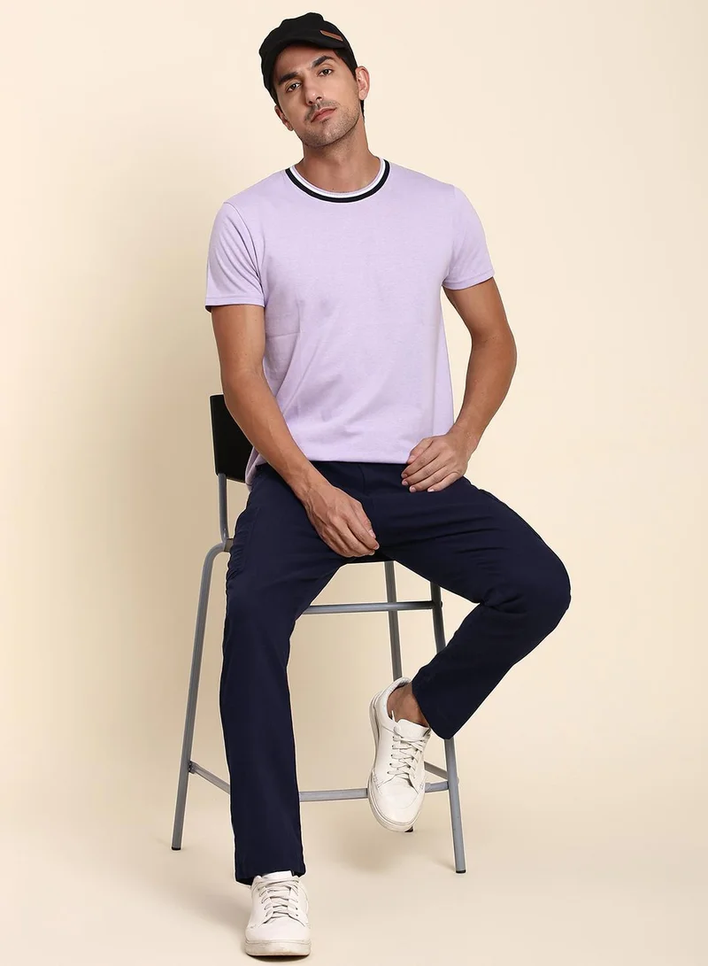 Dennis Lingo Navy Men's Navy Cotton Blend Solid Full Length Chinos Tapered Fit Trouser for Men | Best Price UAE