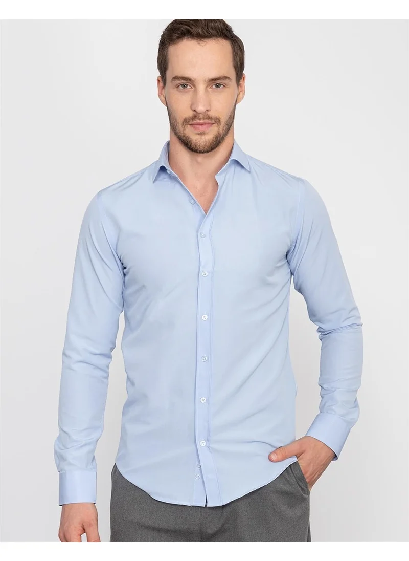 Tudors Slim Fit Plain Blue Men's Shirt