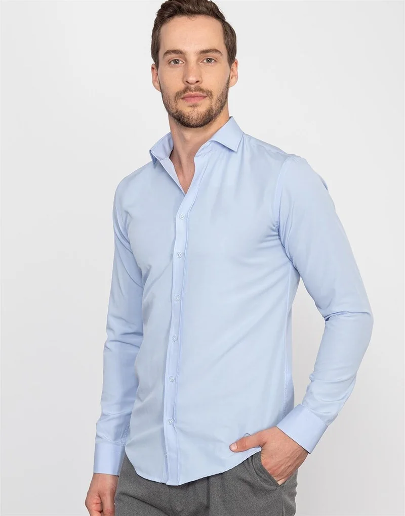 Tudors Slim Fit Plain Blue Men's Shirt