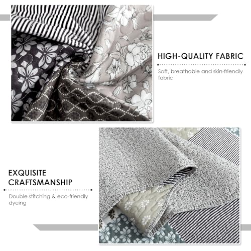 Travan 3-Piece Quilt Set Quilted Bedspread Garden Style Floral Printed Oversized Microfiber Lightweight Coverlet Set with Shams, Exquisite, Queen Size - Image 4