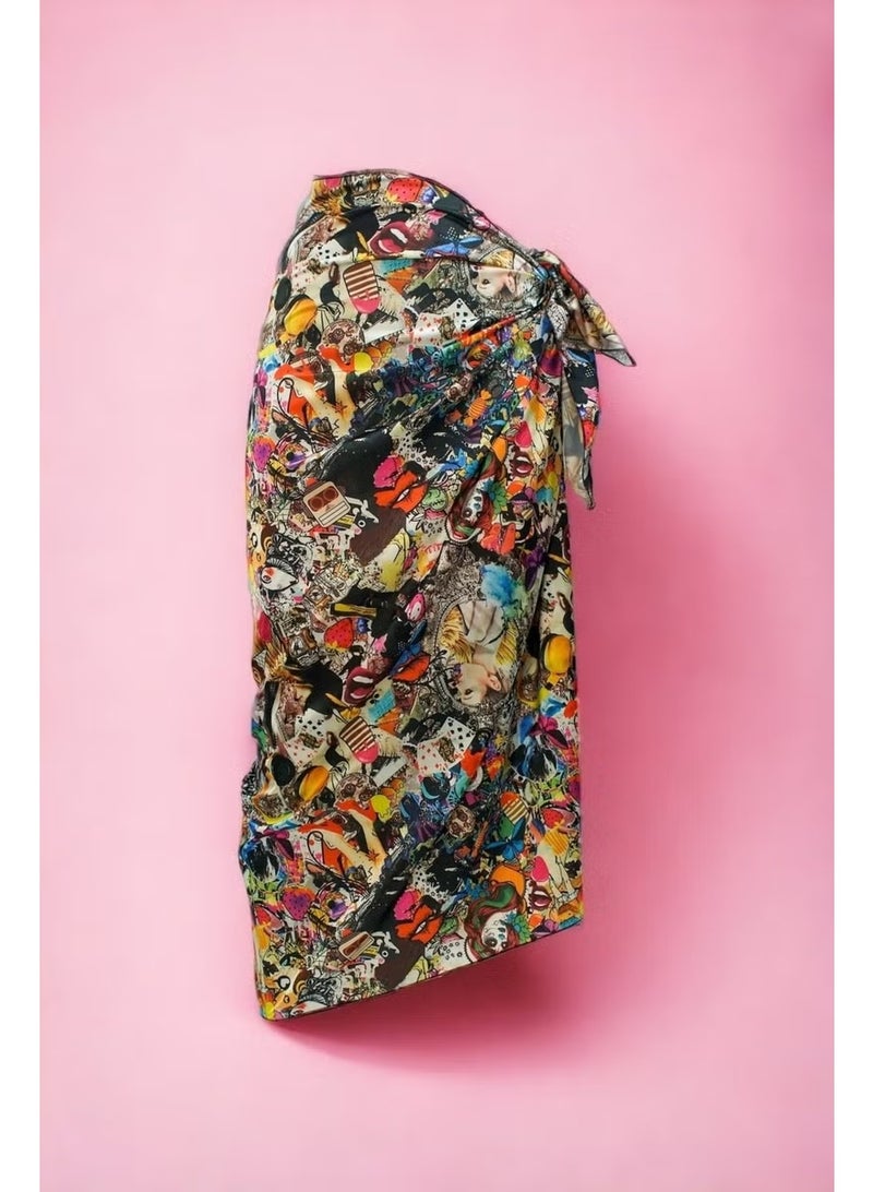 Pistore Vintage Retro Patterned Long Pareo Chiffon Women's Beach Dress New Season - Image 1