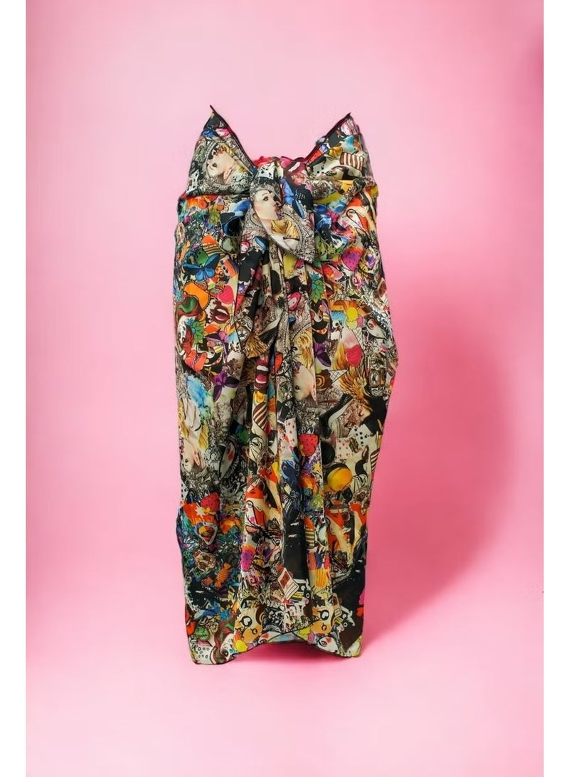 Pistore Vintage Retro Patterned Long Pareo Chiffon Women's Beach Dress New Season - Image 2