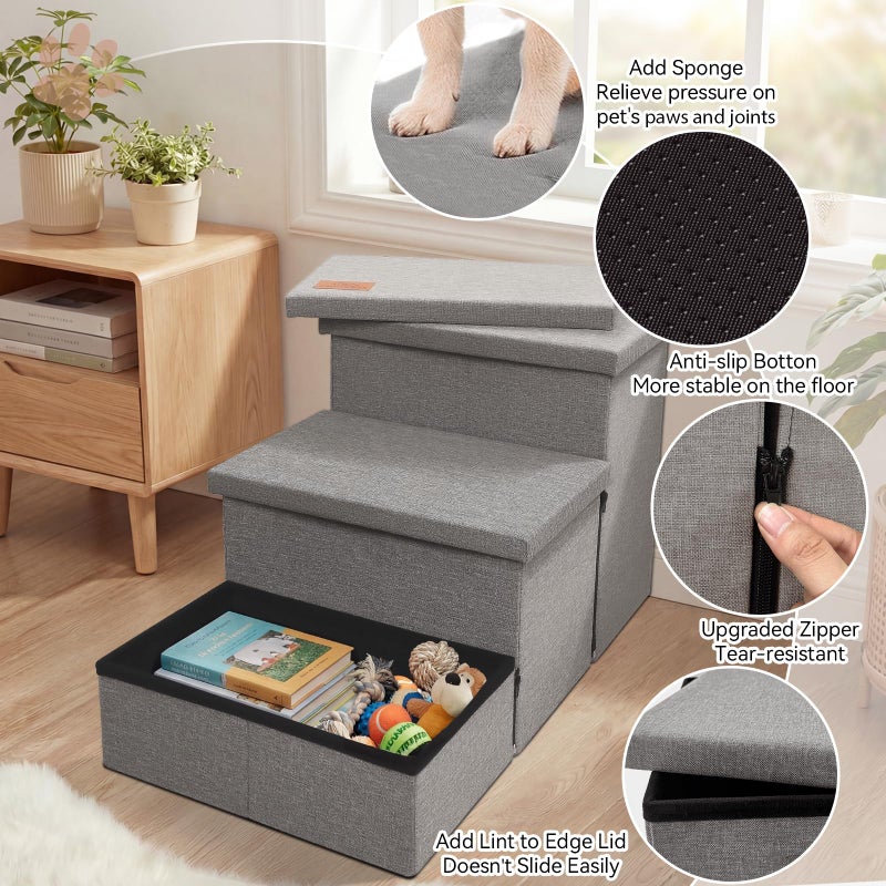 Zerbuger Wider Dog Ramp for High Bed with Storage 18" H, Foldable Dog Stairs for Small Medium Large Older Senior Animal, Sturdy Dog Step for Climbing Bed or Couch, Arthritis-Friendly (Gray, No Condo) - Image 3