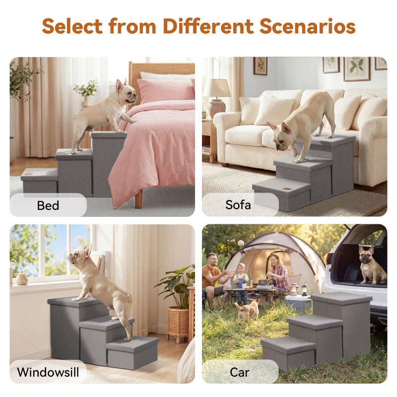 Zerbuger Wider Dog Ramp for High Bed with Storage 18" H, Foldable Dog Stairs for Small Medium Large Older Senior Animal, Sturdy Dog Step for Climbing Bed or Couch, Arthritis-Friendly (Gray, No Condo) - Image 2