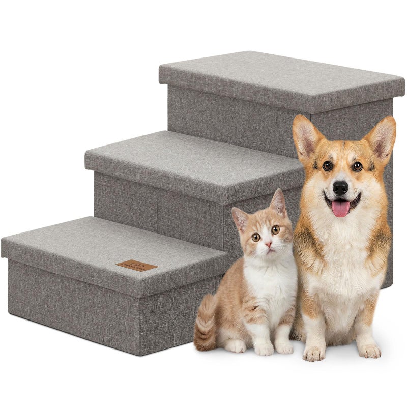 Zerbuger Wider Dog Ramp for High Bed with Storage 18" H, Foldable Dog Stairs for Small Medium Large Older Senior Animal, Sturdy Dog Step for Climbing Bed or Couch, Arthritis-Friendly (Gray, No Condo) - Image 1