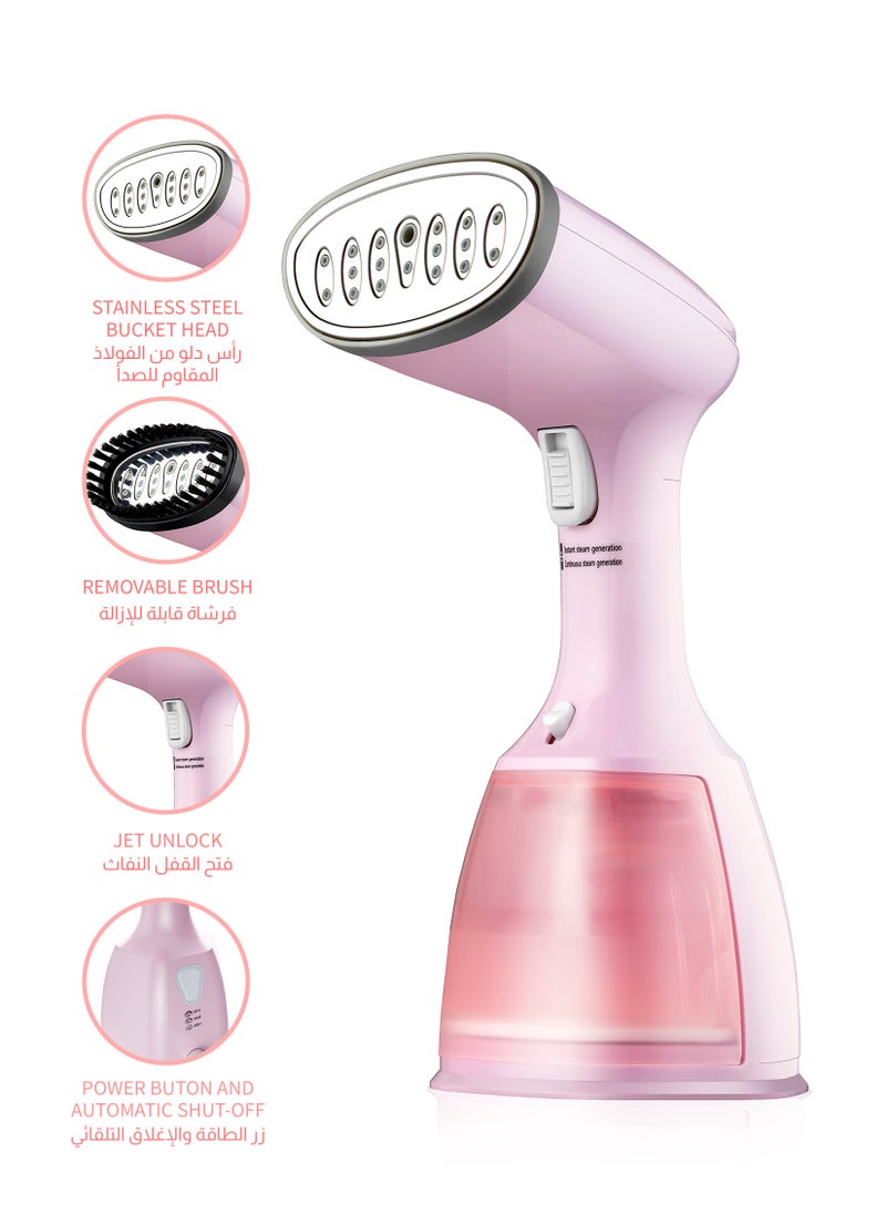 ULHYC 1500W Handheld Steam Iron, Clothes and Fabric Garment Steam Iron, 30S Fast Heating Ironing and Wrinkle Removal, 3 Modes Adjustable, Pink  - Image 1