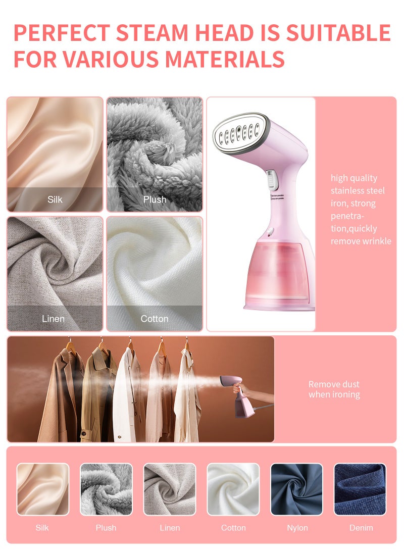 ULHYC 1500W Handheld Steam Iron, Clothes and Fabric Garment Steam Iron, 30S Fast Heating Ironing and Wrinkle Removal, 3 Modes Adjustable, Pink - Image 5