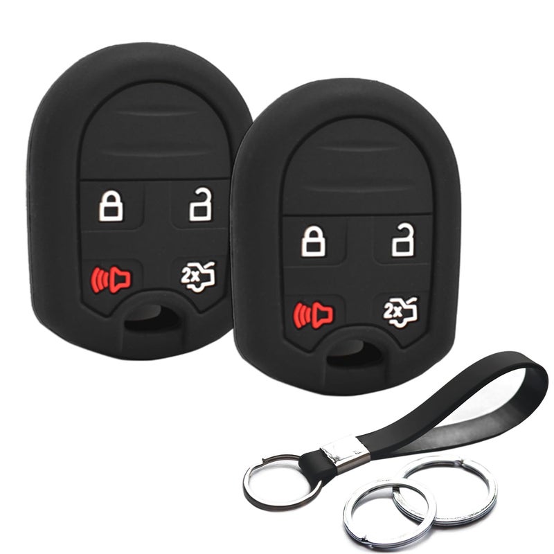 INFIPAR 2pcs Compatible with Ford Edge Escape Expedition Fusion Taurus Flex Lincoln MKZ MKX Navigator Fiesta Black Key Fob Cover Case Key Chain Protector Keyless Remote Holder 164-R8073