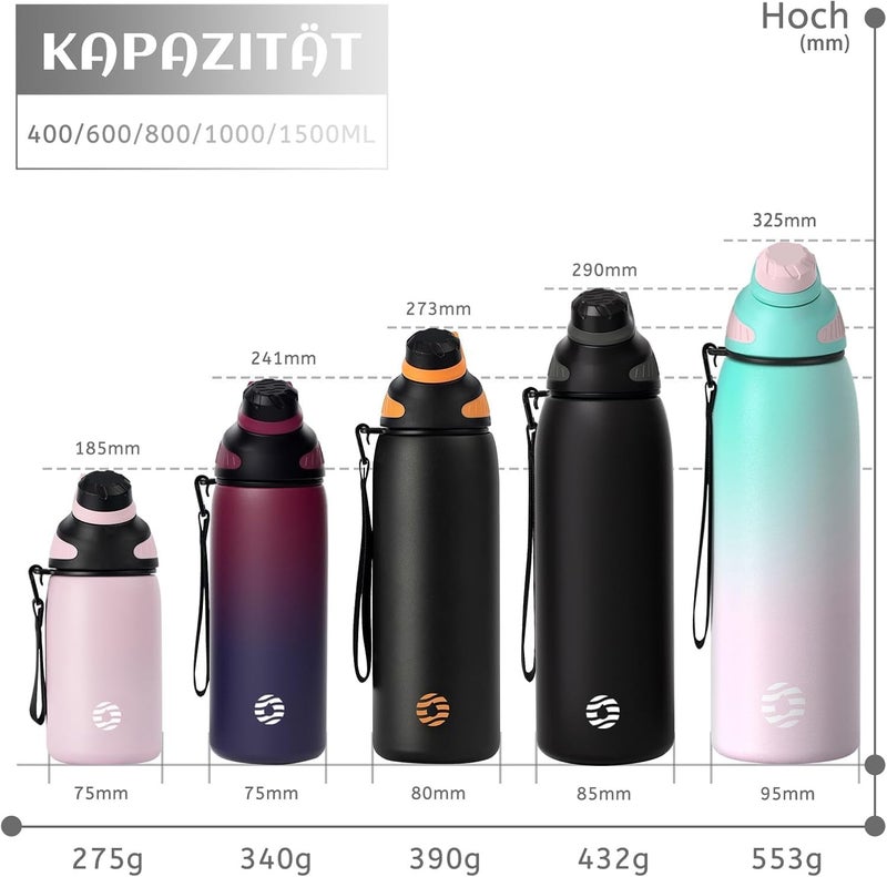 FjBottle Stainless Steel Water Bottle 600ml/800ml/1L/1.5L with Magnetic Lid, BPA Free Insulated Water Bottle, Sports Metal Hot&Cold Drinks Vacuum Flask Leak-Proof for Gym, Work, Travel - Image 4