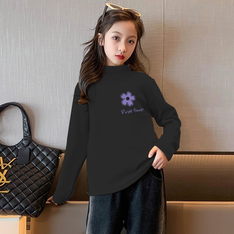 Y2329# Children'S Semi-High Collar Base Shirt Fleece-Lined Warm Long Sleeve T-Shirt For Boys And Girls - Image 5