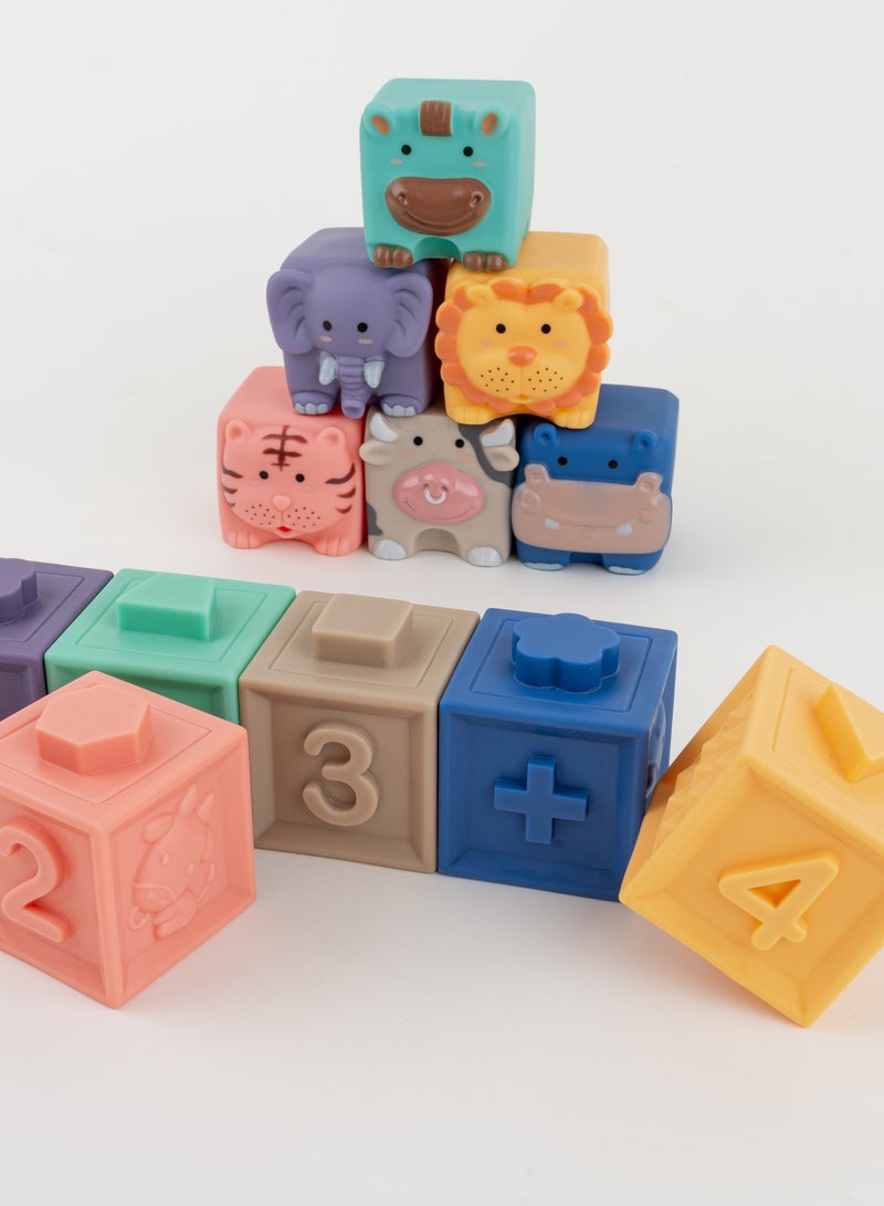 Soft Silicone Building Blocks for Kids, Montessori Sensory Ball Teether Toys, Baby Teethers, Educational Squeeze Toy with Numbers and Animal Shapes 6 Months and Up (12 Pieces) - Image 3