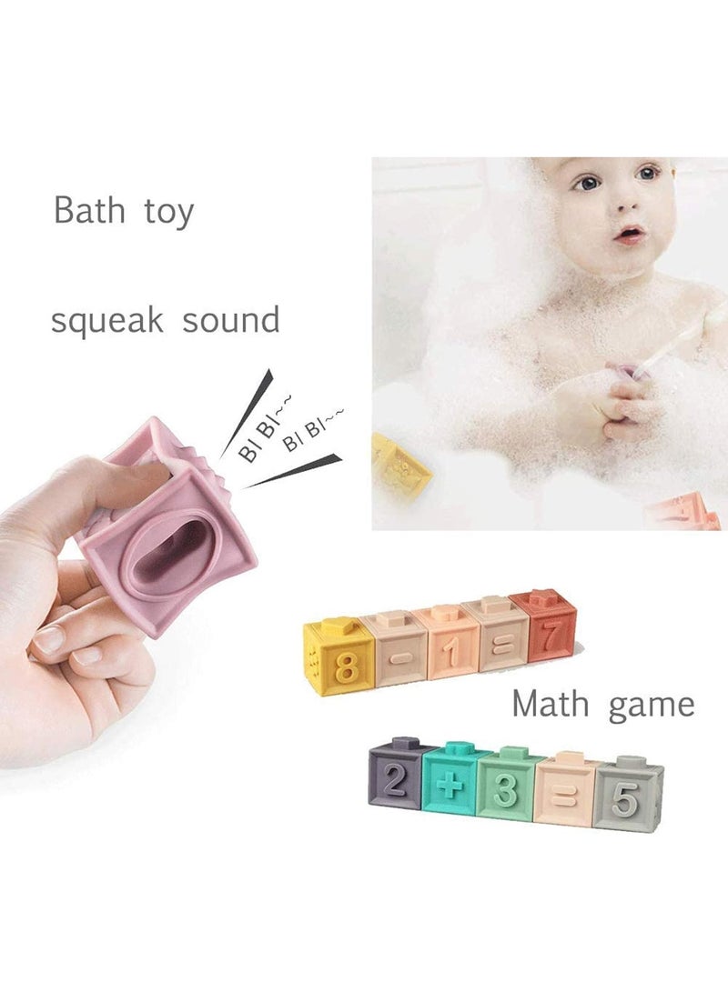 Soft Silicone Building Blocks for Kids, Montessori Sensory Ball Teether Toys, Baby Teethers, Educational Squeeze Toy with Numbers and Animal Shapes 6 Months and Up (12 Pieces) - Image 2