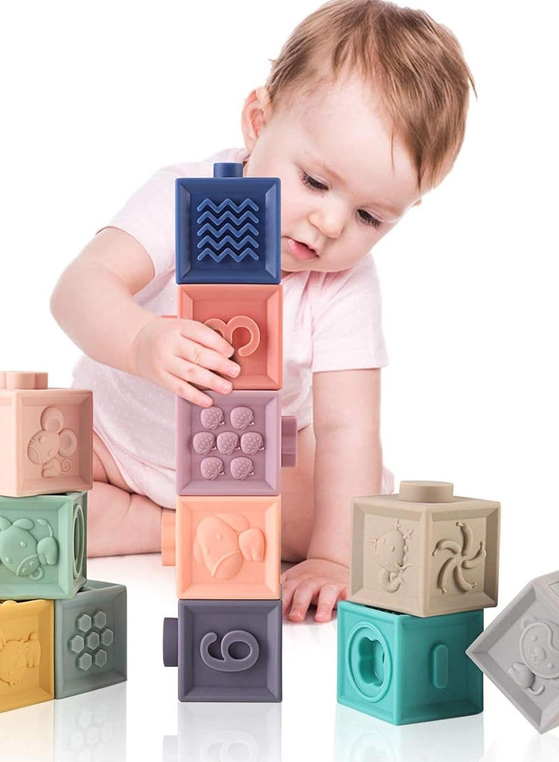 Soft Silicone Building Blocks for Kids, Montessori Sensory Ball Teether Toys, Baby Teethers, Educational Squeeze Toy with Numbers and Animal Shapes 6 Months and Up (12 Pieces) - Image 1