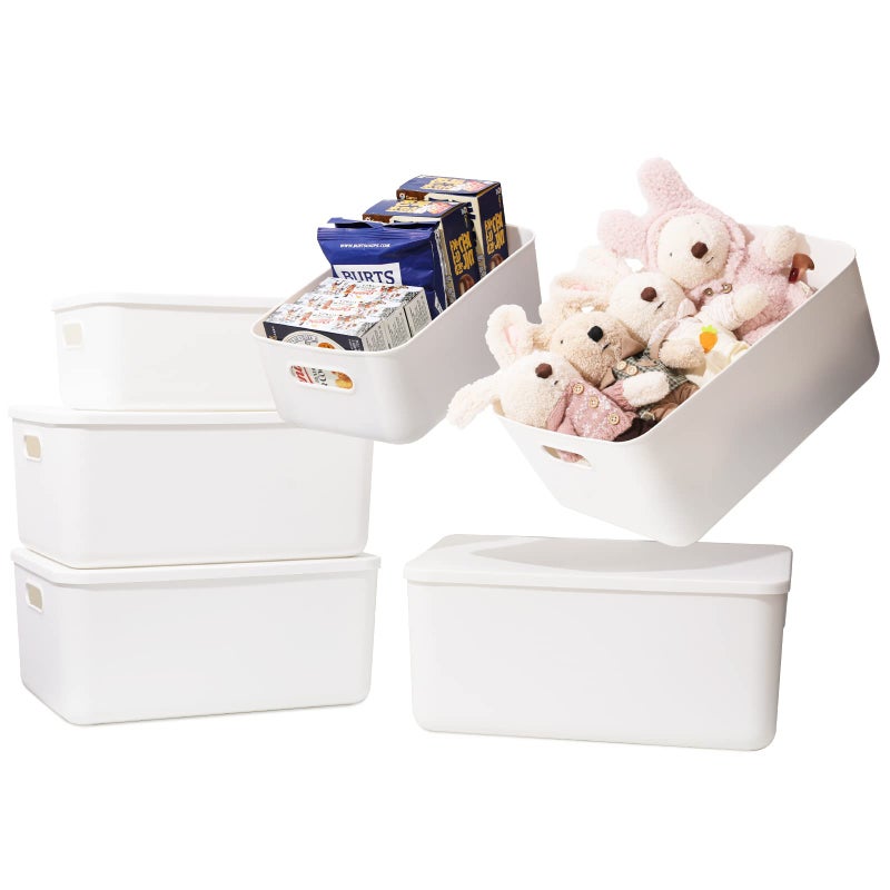 Yishyfier Plastic Storage Baskets Bins Boxes With LidsOrganizing Container White Storage Organizer Bins For Shelves Drawers Desktop Playroom Classroom Office6Pack4M2S