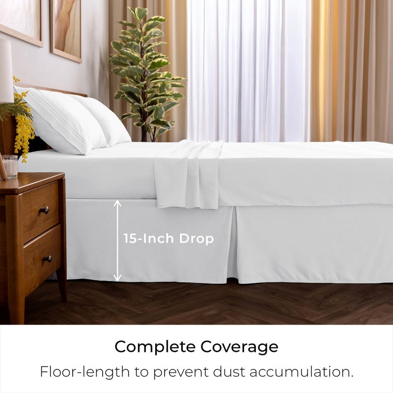 Mellanni Bed Skirt Cal King Size- Bed Skirting - 15-Inch Tailored Drop Pleated Dust Ruffle - Hotel Luxury Bedding - Wrinkle, Fade, Stain Resistant - 1 Bedskirt (Cal King, White) - Image 2