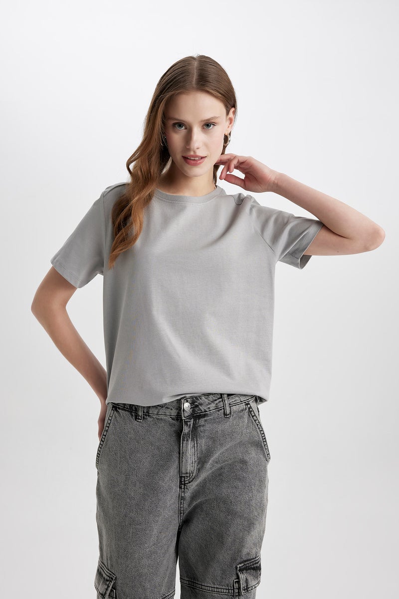 DeFacto Woman Regular Fit Crew Neck Premium Short Sleeve T-Shirt  - Image 2