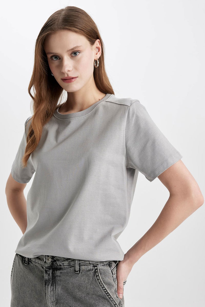 DeFacto Woman Regular Fit Crew Neck Premium Short Sleeve T-Shirt  - Image 1