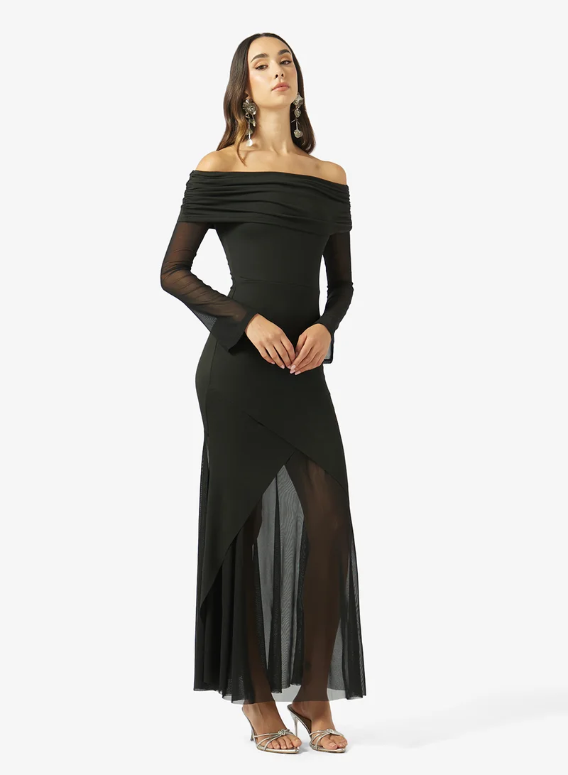 جينجر Off Shoulder Bodycon Dress with Pleat Detail