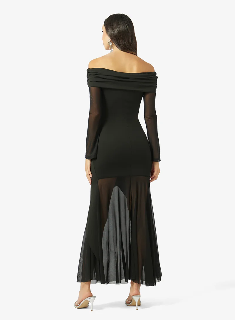 جينجر Off Shoulder Bodycon Dress with Pleat Detail