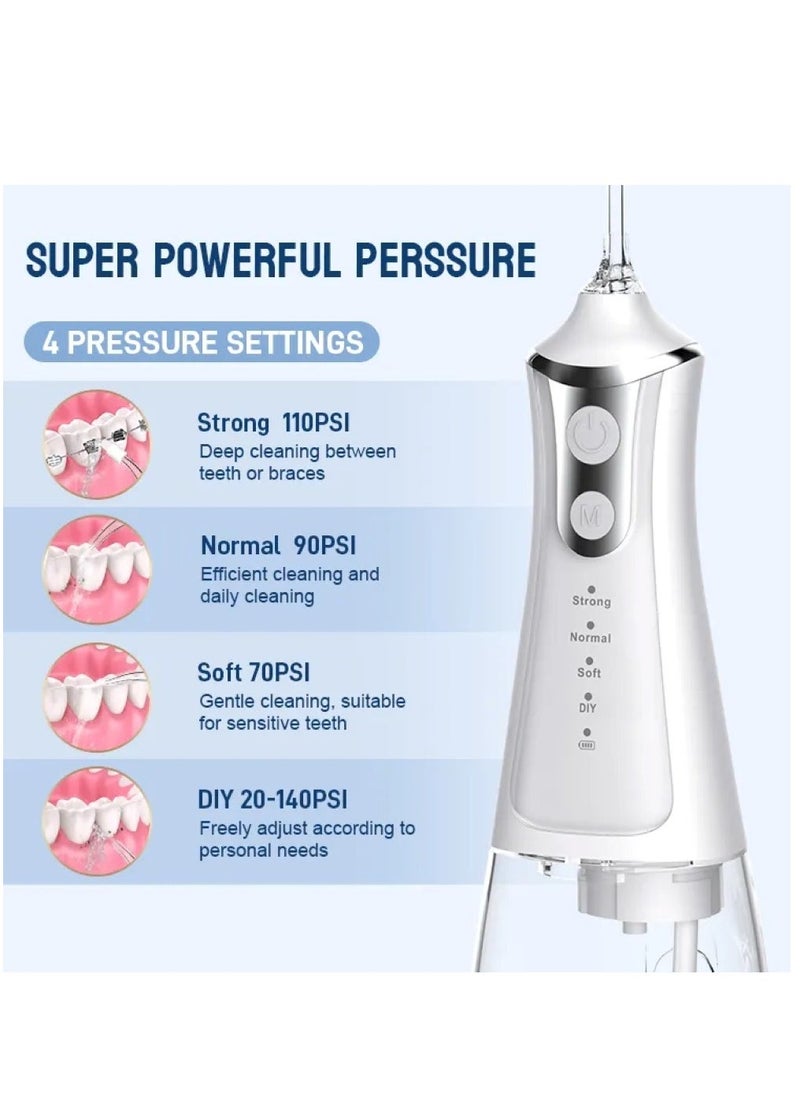 DOSCHER Portable Water Dental Flosser For Teeth Cleaning Dental Oral Irrigator With 4 Modes Scalable 5 Jet Nozzles IPX7 Water Resistance 300ML - Image 3
