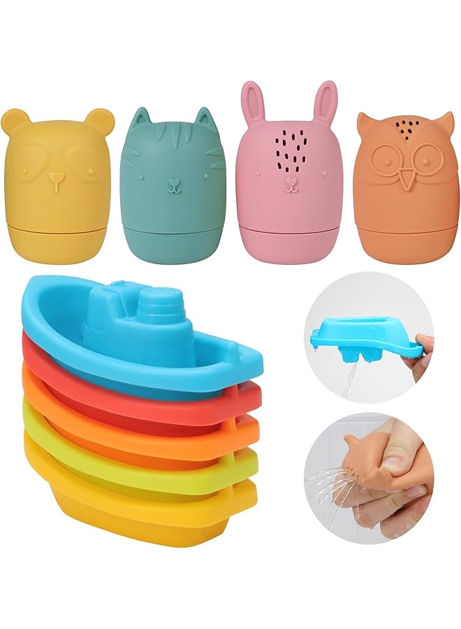 إيروريكس ألعاب حمام قطار قارب عائم مع ألعاب حمام سيليكون 9 قطع خالية من العفن ألعاب حمام للأطفال - Image 1