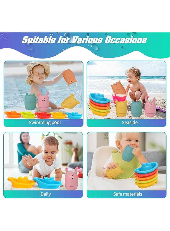 إيروريكس ألعاب حمام قطار قارب عائم مع ألعاب حمام سيليكون 9 قطع خالية من العفن ألعاب حمام للأطفال - Image 3