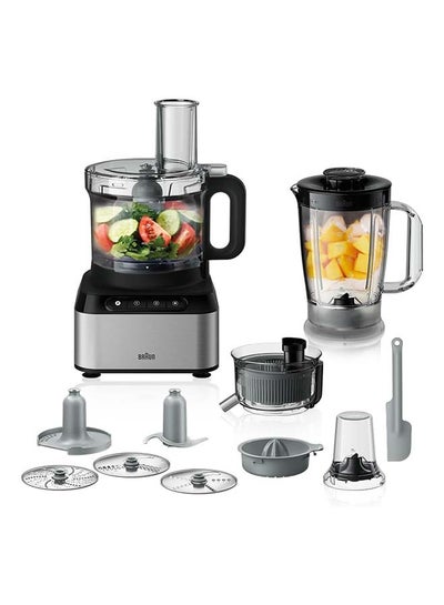 BRAUN Food Processor 12 in 1, 800W, 2 Speeds, Pulse Function, 2.1L Bowl capacity, 1.2L Blender, Slicing and Grating disc, Citrus Juicer, Juice Extractor, Dough 2.1 L 800 W FP3235SI Grey