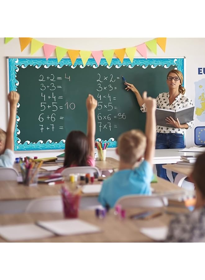 erorex Ocean Waves Bulletin Board Border Self Adhesive Blue Turquoise Trim Paper Beach Classroom Decorations Waterproof Back To School Office Chalkboard Decor 49.2 Feet - Image 2