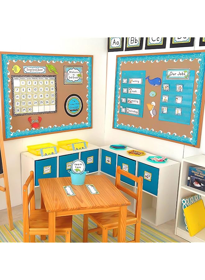 erorex Ocean Waves Bulletin Board Border Self Adhesive Blue Turquoise Trim Paper Beach Classroom Decorations Waterproof Back To School Office Chalkboard Decor 49.2 Feet - Image 5