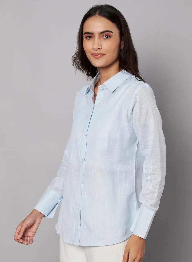 Take Two Sky Blue Long Sleeve Linen Shirt By Tahvo