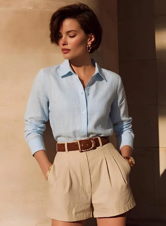 Take Two Sky Blue Long Sleeve Linen Shirt By Tahvo