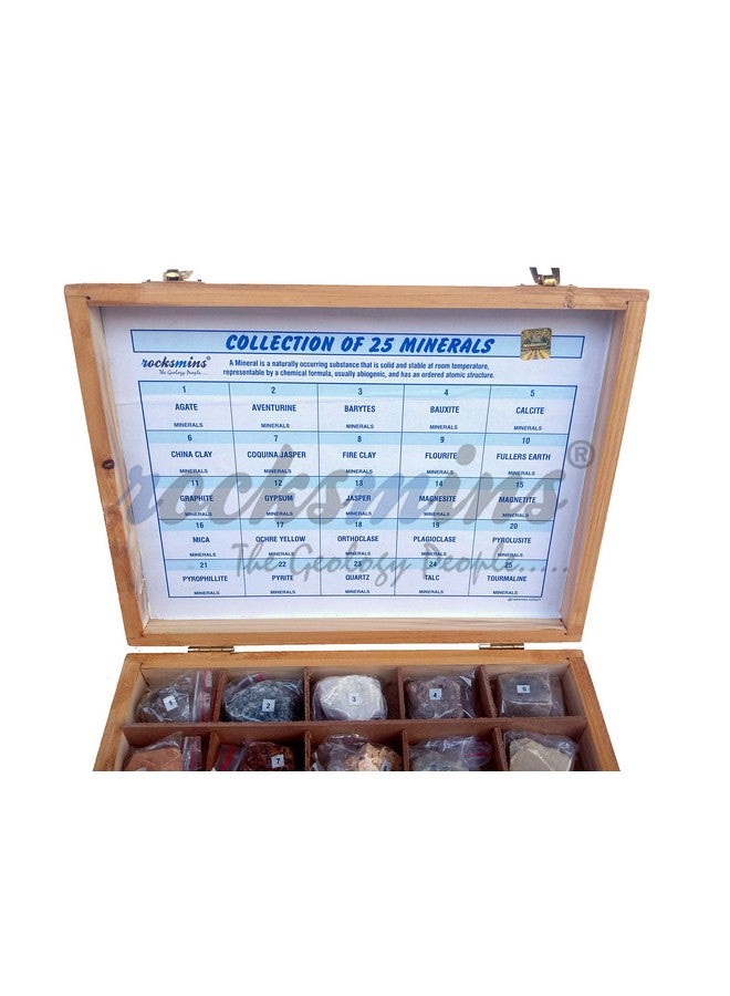 روكسمينز مجموعة Rocksmins من 25 معدنًا في صندوق خشبي MI25WB مجموعة من 25 عينة معدنية كبيرة للطلاب والمدارس والجامعات ومجموعات الجيولوجيا الصخرية للدراسة المثالية وعلوم الأرض والأحجار - Image 3