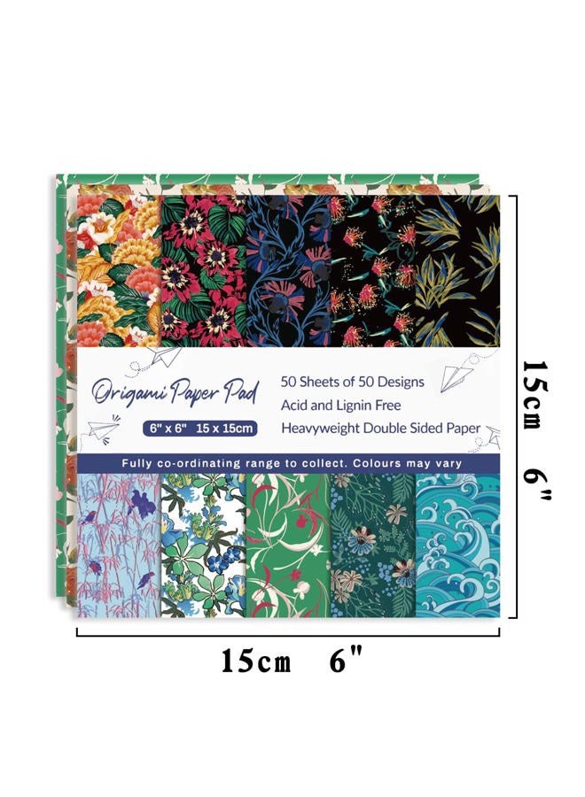 Qianshan Origami Paper Kit 50 Sheets 6 Inch Square Double Sided Color 50 Vivid Japanese Washi Chiyo Colors for Hand Crafts Origami Paper Arts Creativity Flowers - Image 2