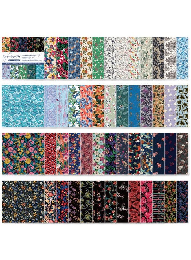 Qianshan Origami Paper Kit 50 Sheets 6 Inch Square Double Sided Color 50 Vivid Japanese Washi Chiyo Colors for Hand Crafts Origami Paper Arts Creativity Flowers - Image 1
