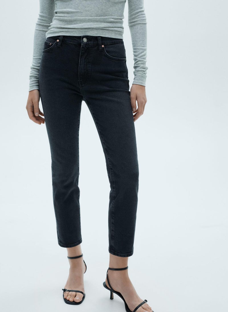 MANGO Claudia Waxed Slim Fit Cropped Jeans  - Image 1