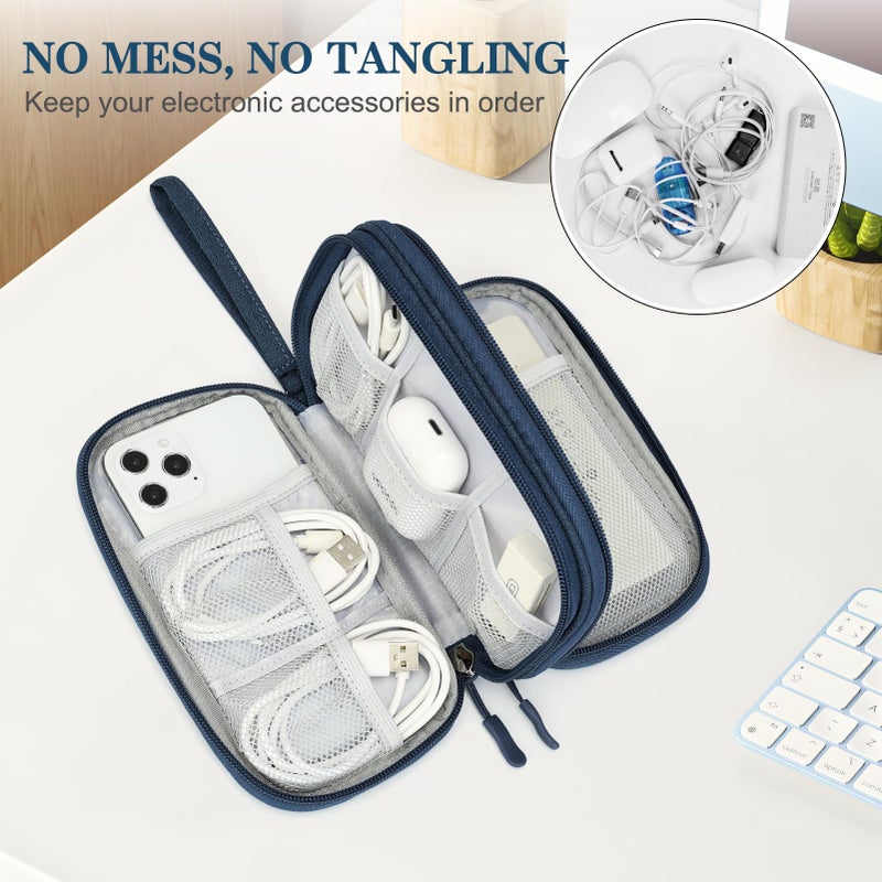 FYY Electronic Organizer, Travel Cable Organizer Bag Pouch Accessories Carry Case Portable Waterproof Double Layers All-in-One Storage for Cable, Cord, Charger, Phone, Earphone Navy - Image 5