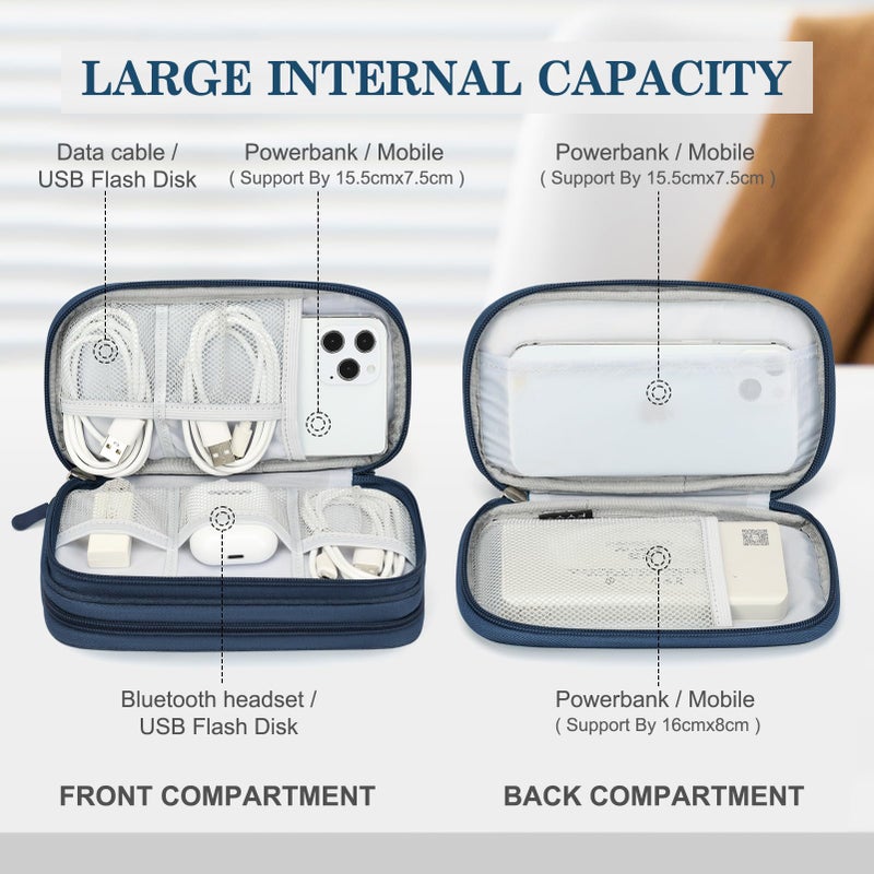 FYY Electronic Organizer, Travel Cable Organizer Bag Pouch Accessories Carry Case Portable Waterproof Double Layers All-in-One Storage for Cable, Cord, Charger, Phone, Earphone Navy - Image 3