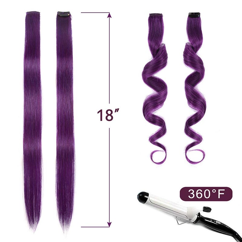 Winsky Purple Clip in Hair Extensions - 100% Real Human Hair Colored Girls Halloween Hair Pieces 5 Pieces/Set (18inch,Purple) - Image 4