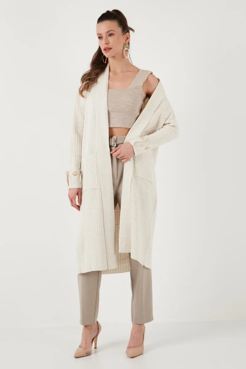 ليلا 100% Acrylic Knitted Long Cardigan Women's Cardigan 4615212