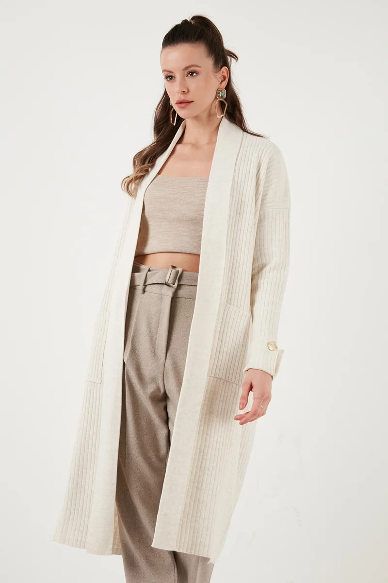 ليلا 100% Acrylic Knitted Long Cardigan Women's Cardigan 4615212
