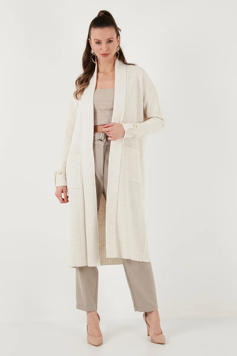 ليلا 100% Acrylic Knitted Long Cardigan Women's Cardigan 4615212